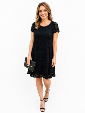 Black Lace A-Line Short Sleeve Cocktail Dress Size Med